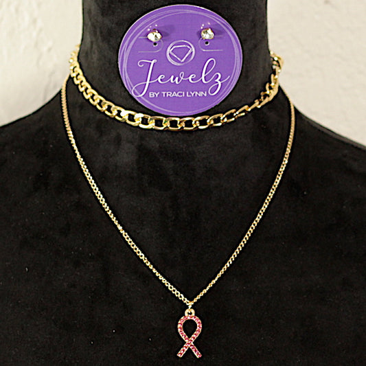 Breast Cancer Necklace Set - gold