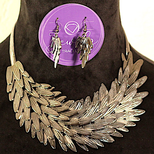 Angel Wing Necklace Set - hematite